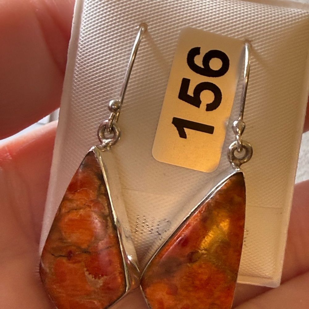 925 Sterling Silver Orange Stone Drop Earrings - Picture 6 of 7